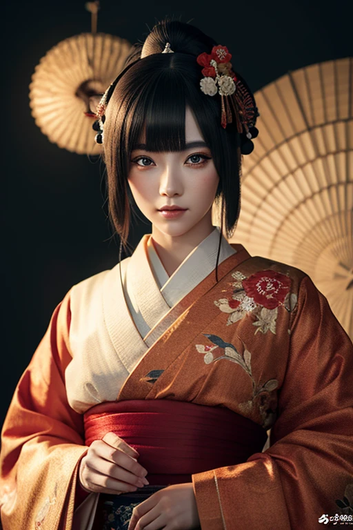 Highly detailed full-length portrait of a geisha. 8K, Octane Render, intricate hyperdetails, Symmetrical