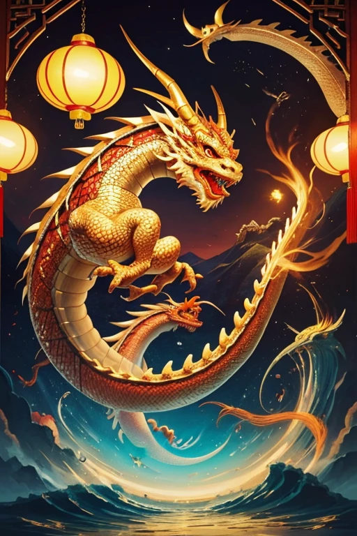 masterpiece, best quality, making friends with the Chinese dragon, fun, happy, bright, loong,