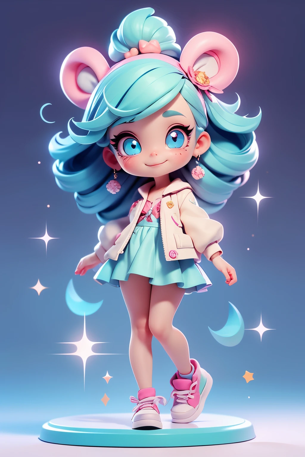girl with、Clean hair ornament, Cute surreal body bien、(Detailed eyes, Eyes Like Gems, Sparkling eyes:1.3) , A smile, Blue sky, (Risograph)、Cute shoes