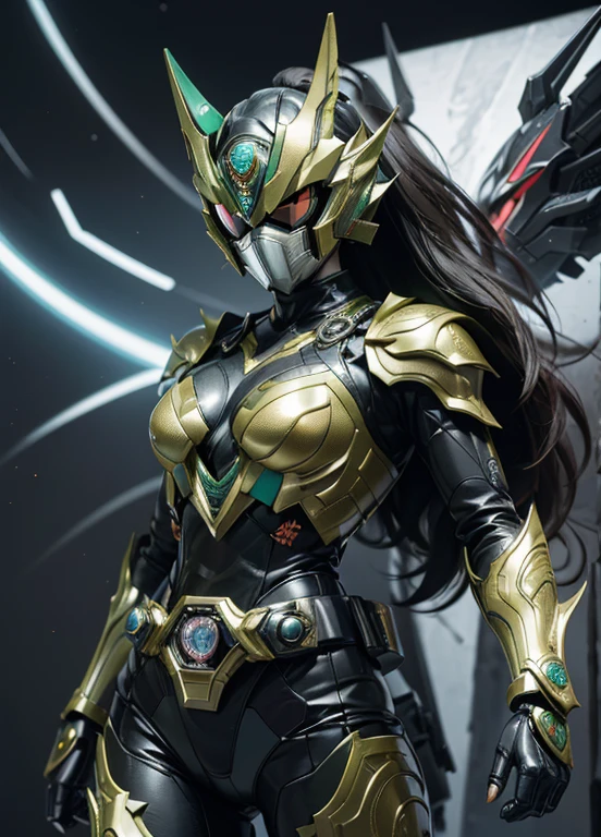 Textured skin, Super Detail, high details, High quality, Best Quality, hight resolution, 1080p, hard disk, Gorgeous beauty,(Kamen Rider),(mask off),(women&#39;s rideody suit,battle suits,Transformation Belt,Battle Mode,Metal,Transform into Kamen Rider