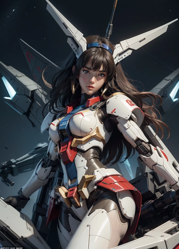 Textured skin, Super Detail, high details, High quality, Best Quality, hight resolution, 1080p, Gorgeous beauty,Girl with Beautiful Mecha Body,(Gundam) Girl with robot body