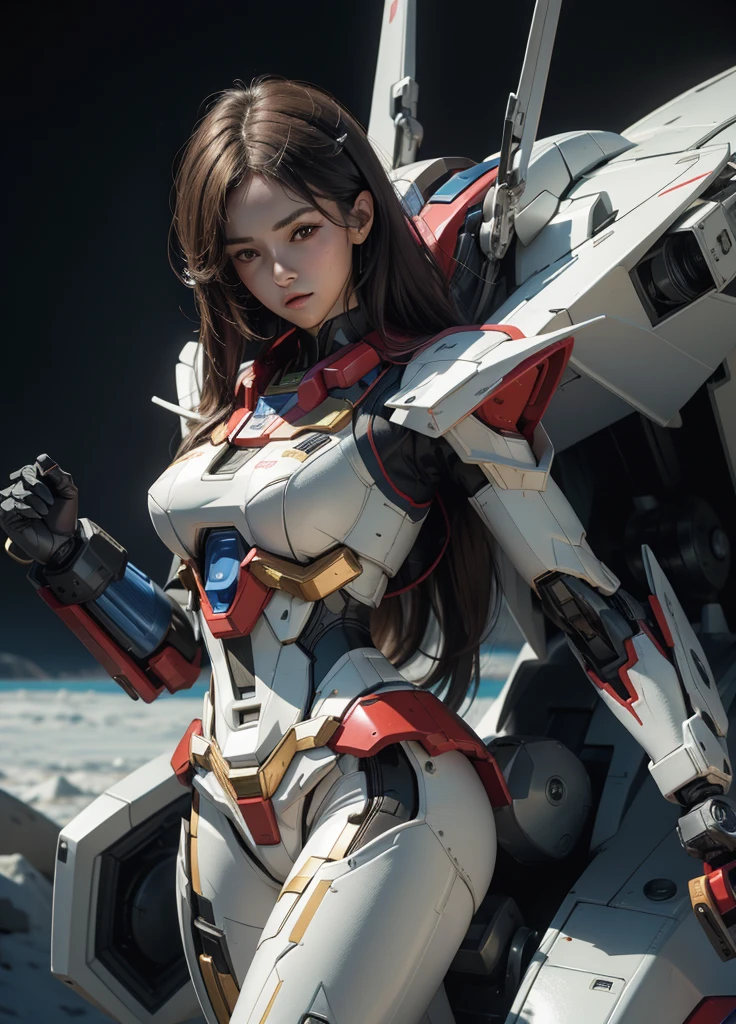Textured skin, Super Detail, high details, High quality, Best Quality, hight resolution, 1080p, Gorgeous beauty,Girl with Beautiful Mecha Body,(Gundam) Girl with robot body