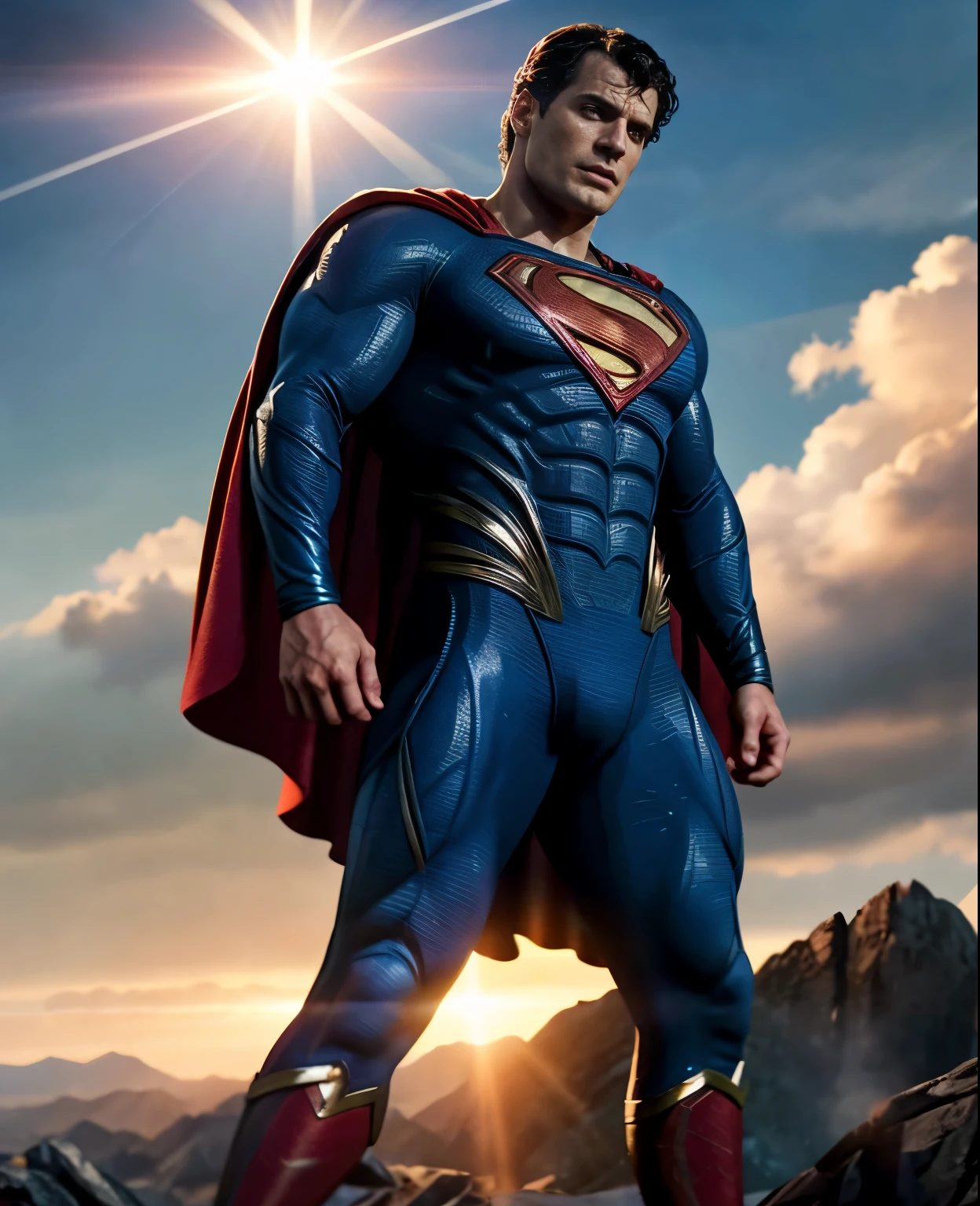 superman in a scene from the movie man of steel, herry cavill, movie still 8 k, by Zack Snyder, textless, cinematic action shot, wojtek fus, cinematic shot!, superman, henry cavill, cinematic close shot, with cinematic lighting, superman pose, cgi 8k, superman emerging from the sun, dramatic cinematic action shot, henry cavill as superman