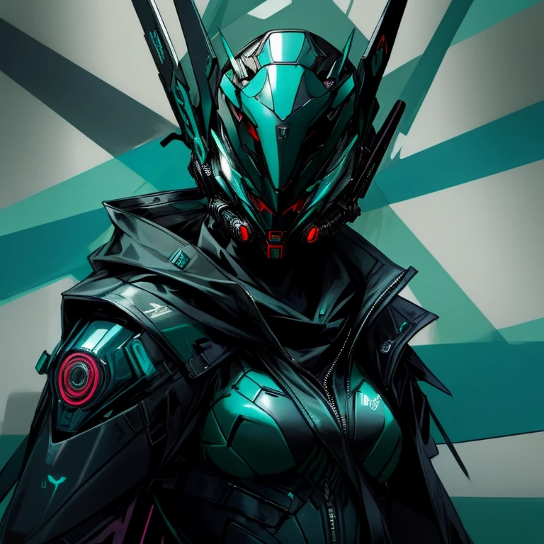 Dominatrix leather mask with open mouth Cyberpunk spider suit Cyberpunk teal accent black suit