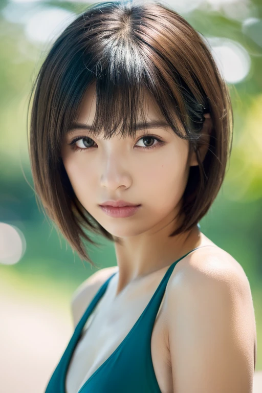 ((Top Quality, 8k, Masterpiece: 1.3)), 1 Woman, Slender Swimsuit Highlighted Beautiful Girl: 1.3, (Short Hairstyle, Big: 1.2), Plain Clothes: 1.2, Indoors, Ultra Detailed Face, Detailed Eyes, Double Eyelids