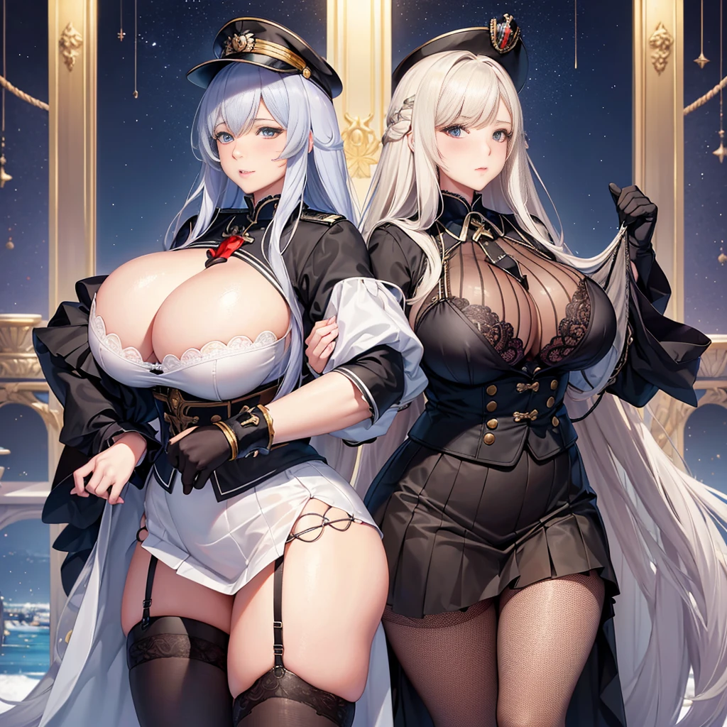 girl, bbw | fully mature woman, Frederick the Great \(azur lane\) : 0.5, extra large huge,Dentate skin,(ssee-through | Quantai | Top fishnet rope bra | schoolgirl uniform | a skirt),