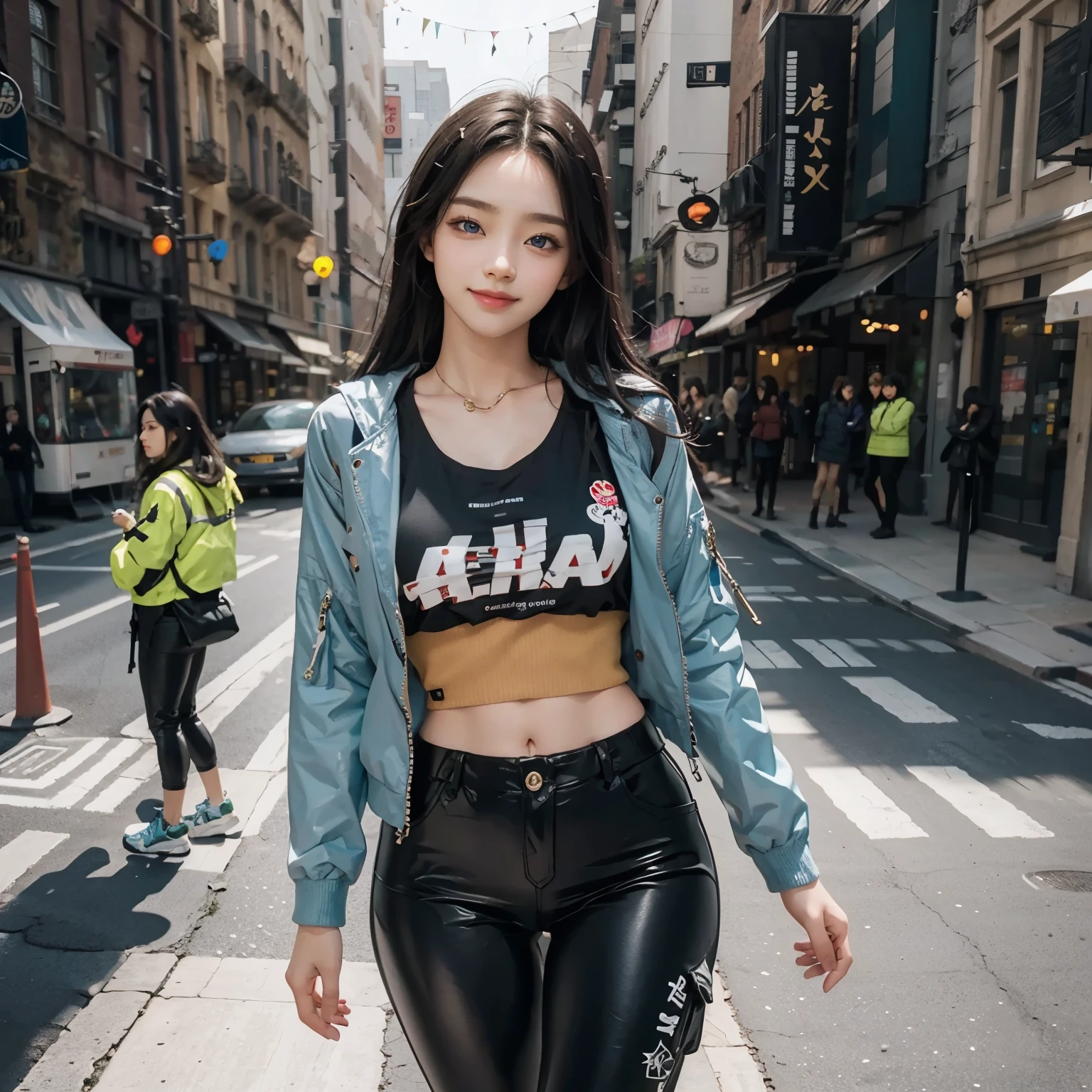 8k, Best Quality, (Beauty), High Resolution, Realistic, Real Person, (1 Girl: 1.5), (Solo: 1), Physically Based Rendering, Ultra High Definition, (Full Body: 1.5), Narrow Waist, Skinny, LeonAms, Muscular, Big Blue Eyes, Long Legs, Jeans, Leather Belt, (Rain City), Glossy Skin, Facing Viewer, Winning Posture,