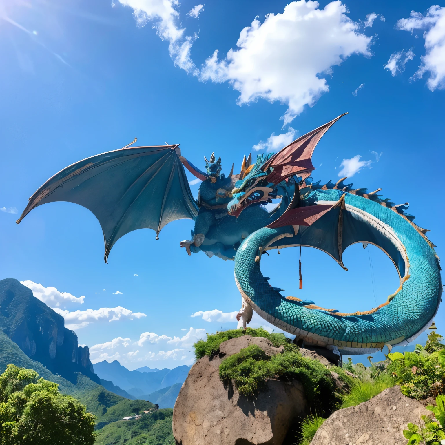 Chinese style dragon、blue-sky、Rugged mountains々、