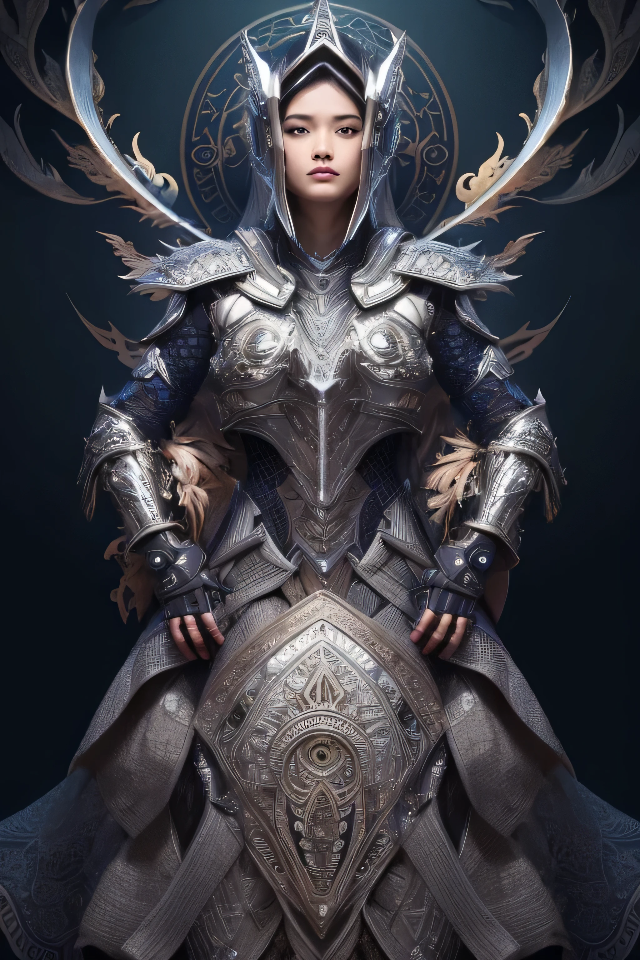Recreate a detailed mandala background、Added intricate phoenix emblem、Let the emblem shine、Do not add hair、don&#39;t add text、Do not add hair、depth of fields、symmetry