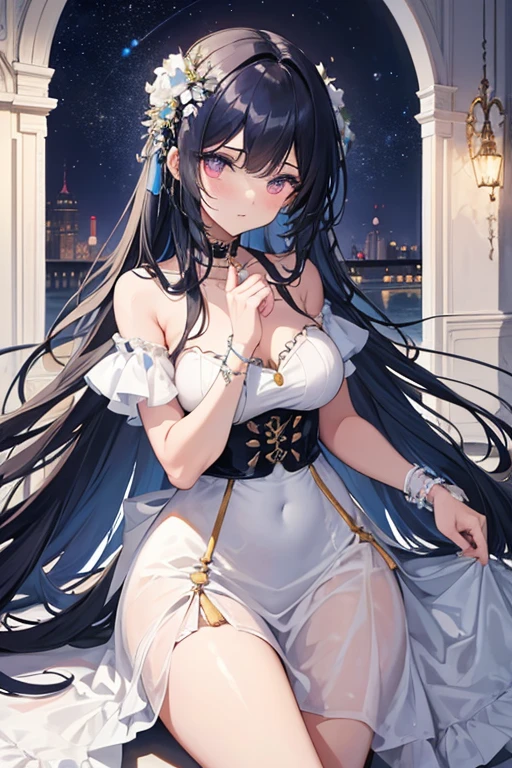 {{{masutepiece}}}, {{{Best Quality}}}, {{Ultra-detailed}},  {{extremely delicate and beautiful}},(nffsw), (Best Quality, 8K, 32K, masutepiece, nffsw:1.2),a photo of a cute girl,10-year-old girl、 of the highest quality, Best Quality, Realistic, Unity, 8K Wallpaper, Official art,(The best princess in the world:1.5),(Princess dresses with lots of decorations:1.3),(gorgeous tiara:1.3),(Smile:1.3),(full-face blush:1.3),(Sweaty skin:1.3),Blue hair,(On the balcony of the palace at night:1.3),(Dynamic Pause:1.3),(Full body:1.2),(skirt lift by yourself:1.7),(Cotton panties:1.3),(pantie shot:1.5)、Small