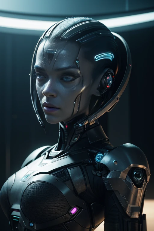 a close up of a person with a weird face and a weird head, from a 2 0 1 9 sci fi 8 k movie, movie still of a alien cyborg, movie still of the alien girl, unreal engine : : rave makeup, cyborg goddess in cosmos, love death + robots, sci - fi film still, ash thorp, vfx film closeup
