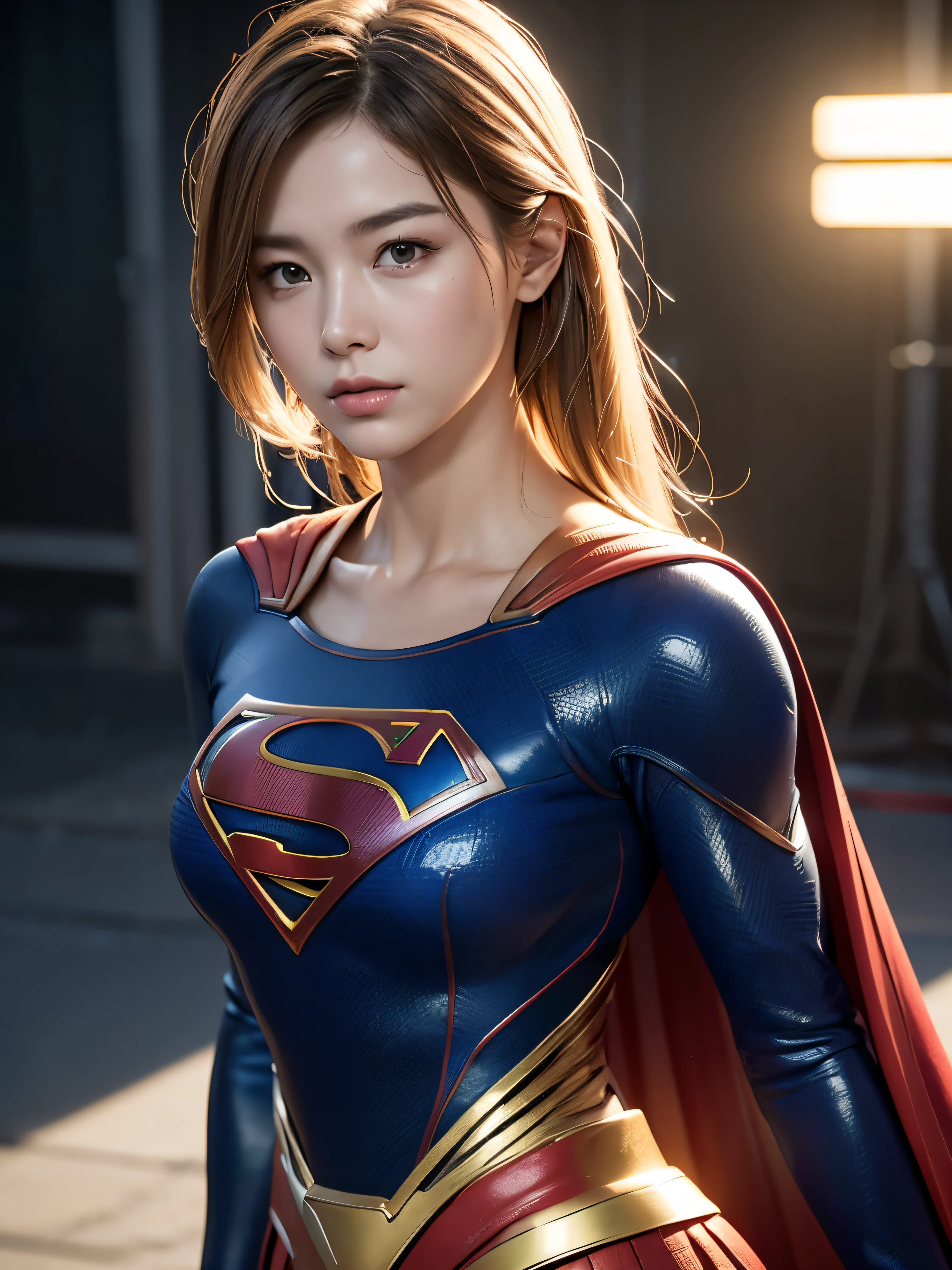 1girl in, Beautiful girl of half Thai-Japanese descent,Blonde Hair,(Supergirl suit), Superman logo, dark hair, Slim body,big nipple,FULL SHOT, standing pose, looking at the audience,(Morning glow), foggy,detailed background,real light、drawing、master-piece、reallistic、Realism、photorealisim、high contrast、Trending virtual art stations, 8k HD high-res digital art and detailed realistic, detaild, skin texture, special detaild, hyper-realistic texture, armature, 最高品質, 超high-res, (real light:1.4),, high-res, detaild, raw picture, sharp re, Nikon D850 film stock photo by Lee Jefferies 4 Kodak Portra 400 F1 camera.6 color lenses, brightly colored, hyper-realistic texture. dramatic light, unreal engine, Trends of artstation synestil 800,