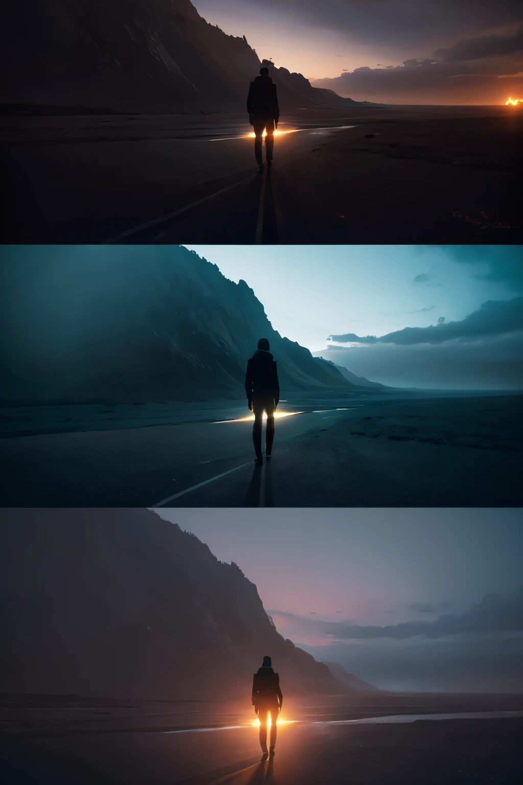 Perfect movie concept art divided into 3 parts, 8k portrait photography, dramatic moments,