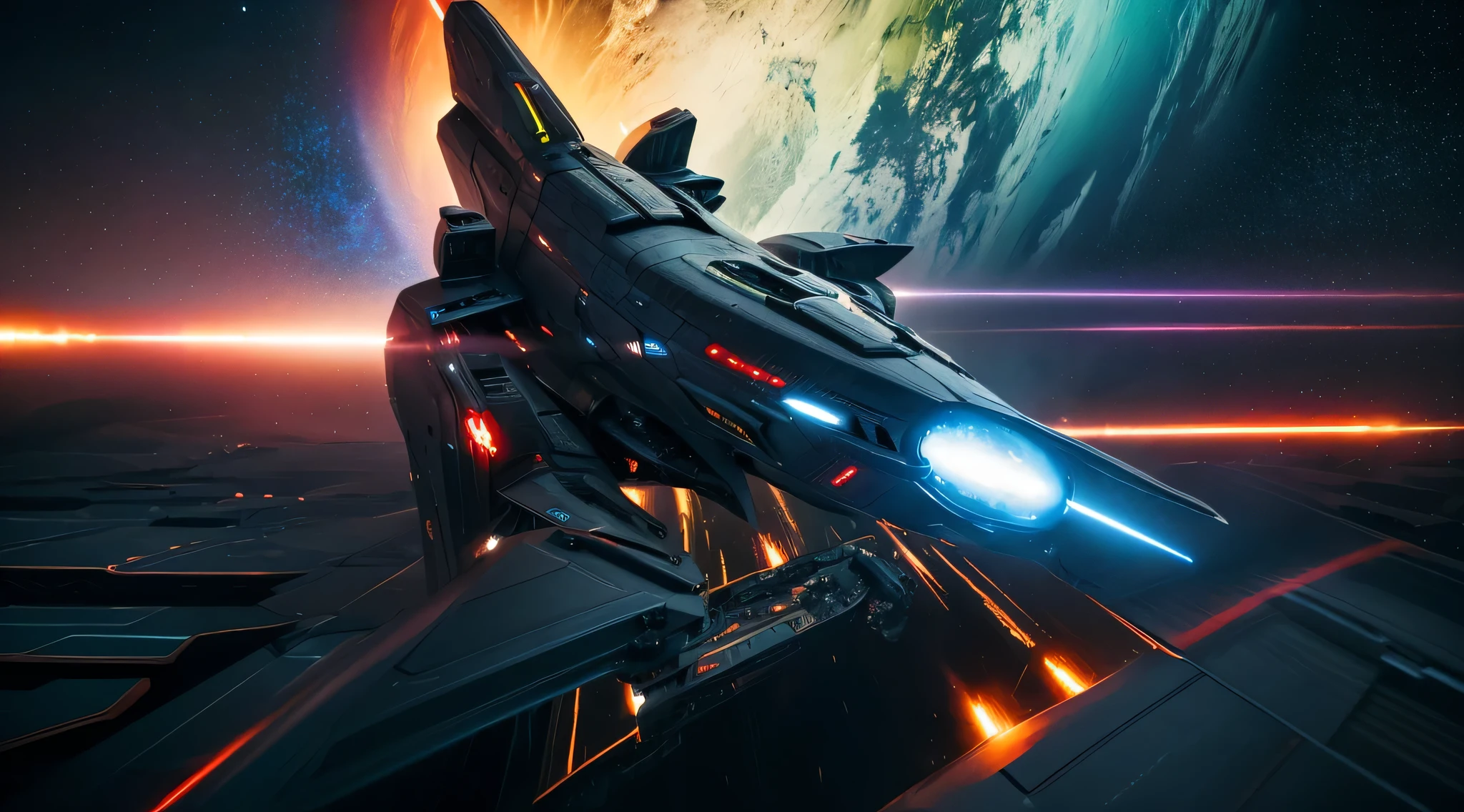 (Best Quality,4K,8K,hight resolution,masutepiece:1.2),Ultra-detailed,(Realistic,photoRealistic,photo-Realistic:1.37),War of the Worlds,Giant spaceship,Viceroy, magic mako, Cyberpunk, Dark atmosphere, Glowing neon lights, high tech control panel, Advanced weapons, futuristic battle, intense energy collision, Intense action scenes, epic fights, swirling cosmic clouds, vivid and surreal colors, menacing and powerful spaceship, Deep Space Exploration, Technological advances, Interstellar War, Sleek modern spaceship design, mysterious spatial anomaly, Beings and creatures from another world, futuristic uniform and armor, commanding presence, A look of determination and concentration, Dynamic camera angles, high speed space chase, advanced propulsion system, destruction of the planet, dramatic explosion, Adrenaline-filled combat, Advanced AI system, Inside a complex spaceship, A vast and endless space landscape, science fiction war strategy, galactic conquest, dystopian future, fight for human survival.