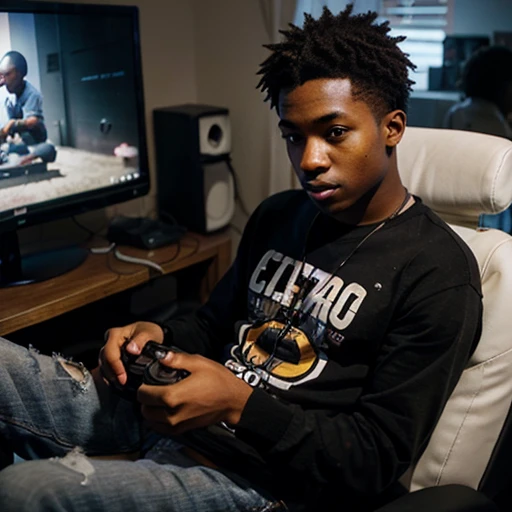 Instagram photo of an 18 year old black african american boy playing video games