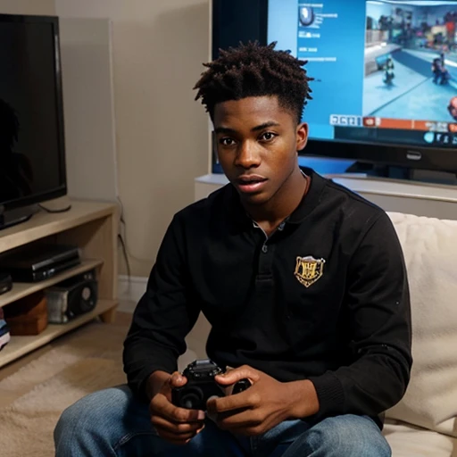 Instagram photo of an 18 year old black african american boy playing video games realistic photo excellent quality