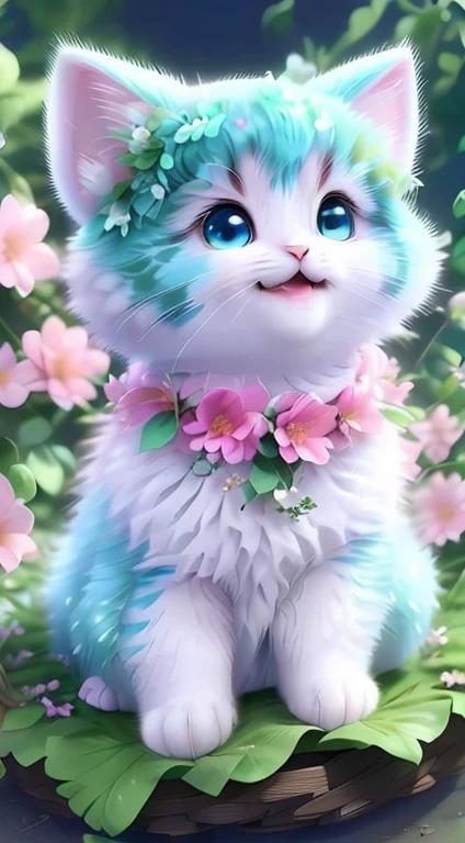 ， Realistis， Shaggy， （dress the kitten）， Cheekle Body Bian， non-human， ssmile， twinkle eyes， Minitary， Sit on a branch， Lying down，in pink，Left！！！