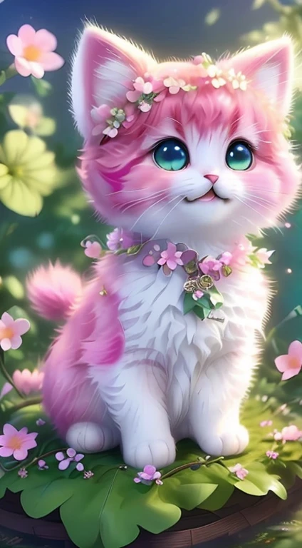 ， Realistis， Shaggy， （dress the kitten）， Cheekle Body Bian， non-human， ssmile， twinkle eyes， Minitary， Sit on a branch， Lying down，in pink，Left！！！