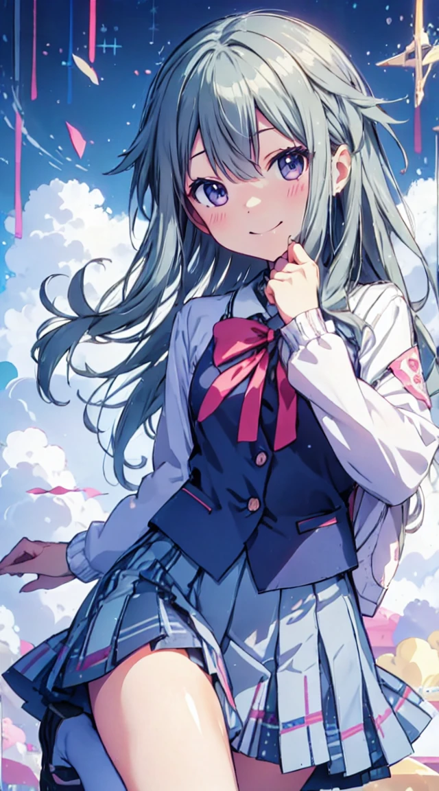 masutepiece, Best Quality,Illustration, Wallpaper, ultra -detail, 1loli、♡、Futomo、Strike a pose with a cheerful smile、校服