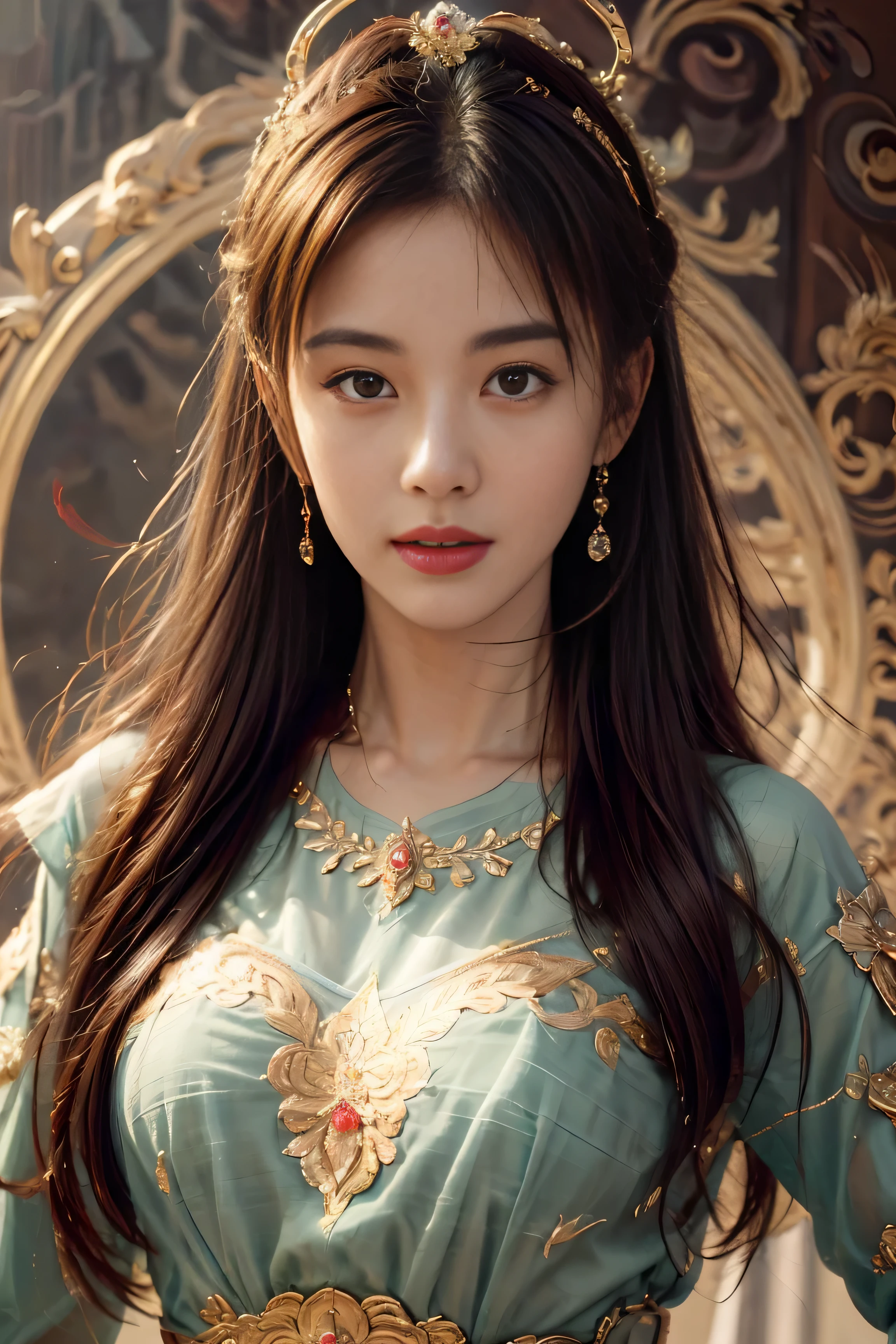 The background is the red palace wall，royal palace，Ancient palace maidens，Cold winter，biting wind，nevando，电影灯光，hyper-detailing，Visually rich，concept-art，Glowing light，Bright environment，Complicated detailine colors and rich details，Ultra-clear focus，Light particles，The attention to detaijestic and awe-inspiring，A stunning visual tmasterpiece，32K，realistically，strong outline，movie lighting scene，highest  quality，Abstract，， close up，closer，looking at you，  8K, iintricate, The is very detailed, A majestic, digital photography, Artgerm、Artwork by Ruan Jia and Greg Rutkowski, tmasterpiece, HighDynamicRange, detailedbackground,  , martial art ,