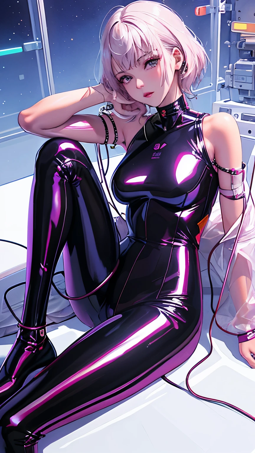 1 girl,NSFW,Helmet,(( brainwashing, visor)), wire, Nico Yazawa ,(lovelive),clavicle, Eyes glowing purple,absurd, brainwashing,empty eyes, ((No expression,erasure of emotions)), (black latex tight bodysuit),look away , 全身shape,(highest quality、4k、8K、High resolution、must have:1.2)、Super detailed、(reality、reality的なです、reality的な:1.37)、ticker、hyper hd、studio lighting、ultra definition paint、sharp focus、Physically based rendering、extreme details、Professional specifications、vibrancy and color、blurry、sports portrait、landscape、horror style、anime big breast、SF、photograph、concept artist、five fingers, perfect body,  {{{masterpiece}}}, {{{highest quality}}}, {{Super detailed}}, {shape}, {{very delicate and beautiful}},Improved cost performance、all roles、Canon 5D MK4でphotograph、photograph, 