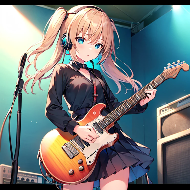 Masterpiece,splendid, 1Girl,naked, playing guitar, electric guitar, , Tracked lighting,