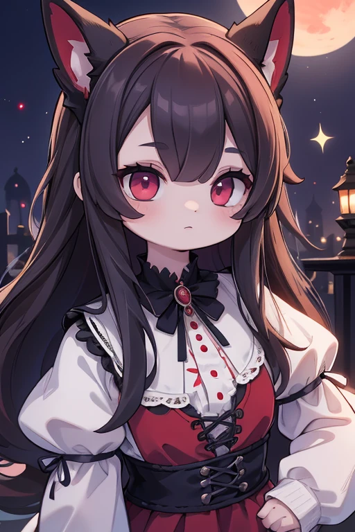 Una chica con canas、ojos rojos、vampiro、Luna Roja、Medianoche