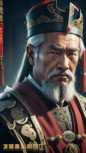 oriental、Old man wearing ancient Chinese armor、old man with ancient chinese hairstyle、three kingdom、multiple warlords、top-quality、masterpiece、超A high resolution、(Photorealsitic:1.4)、Game Posters、