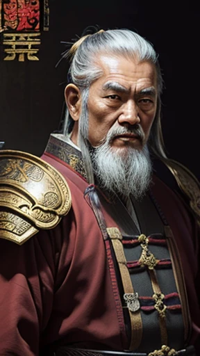 oriental、Old man wearing ancient Chinese armor、old man with ancient chinese hairstyle、three kingdom、multiple warlords、top-quality、masterpiece、超A high resolution、(Photorealsitic:1.4)、Game Posters、