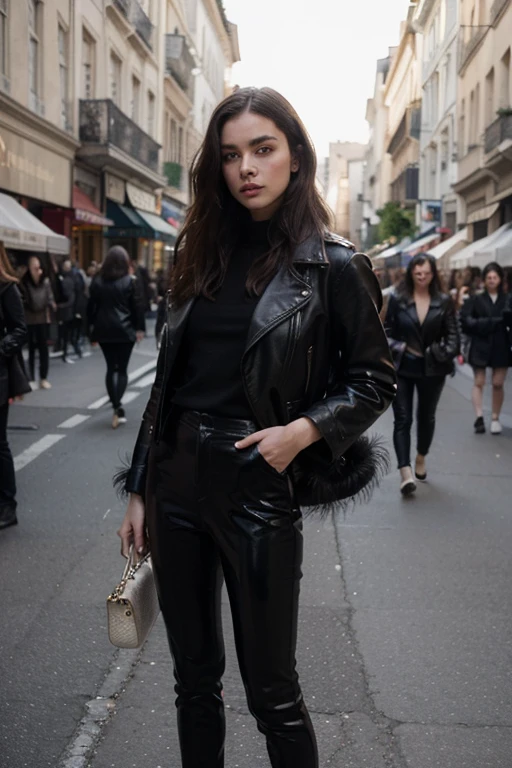 ((best quality)), ((masterpiece)), (detailed), perfect face realistic photo of beautiful woman with long dark brown hair, Russian, influencer, light freckles, dark brown eyes, big lips, no makeup, instagram, in black leather pants and a fur coat, inspired by Hedi Xandt, full-body-shot, ((Dior)), ((ostrich feathers)), high gloss, 💣 💥💣 💥, ssense, detailed image, bougeureau, tights, female full body, screensaver, vintage - w 1 0 2 4, look,