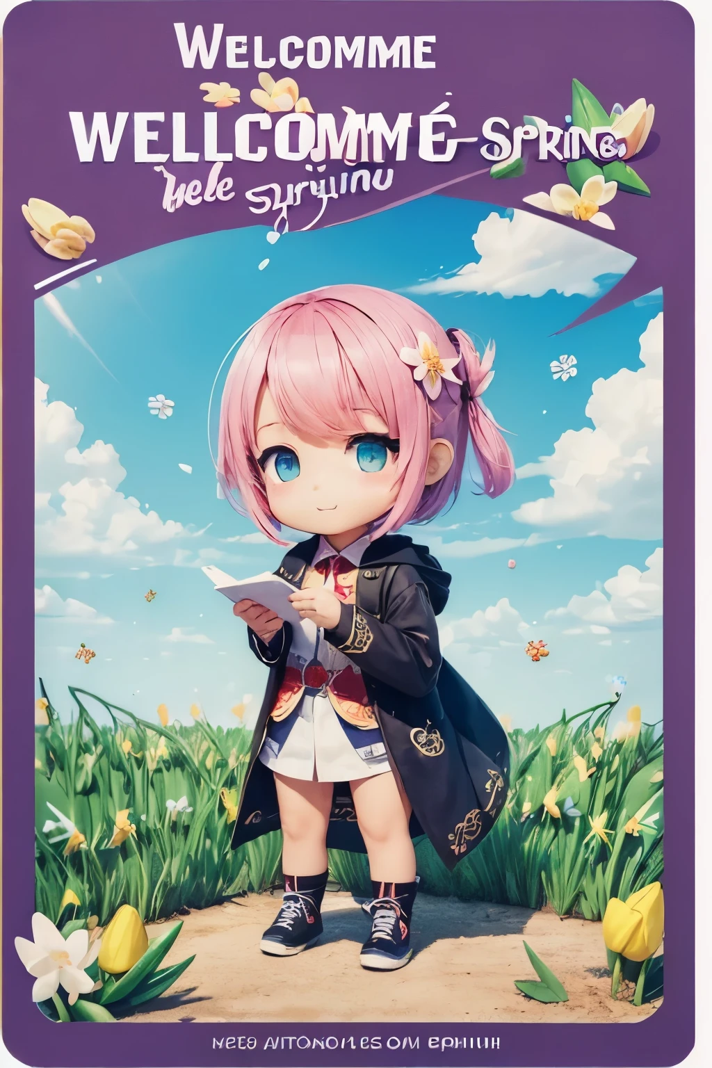(text:"Welcome Spring":1.7), masterpiece, (chibi, super deformed, full body), cute Chinese dragon, threatening