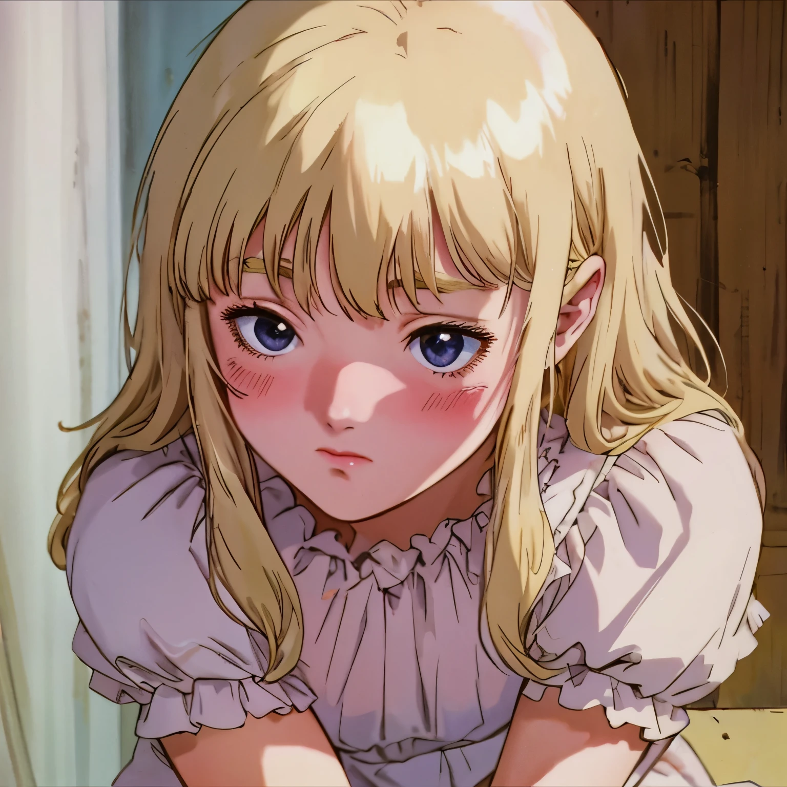 A blonde, tender and blushing girl