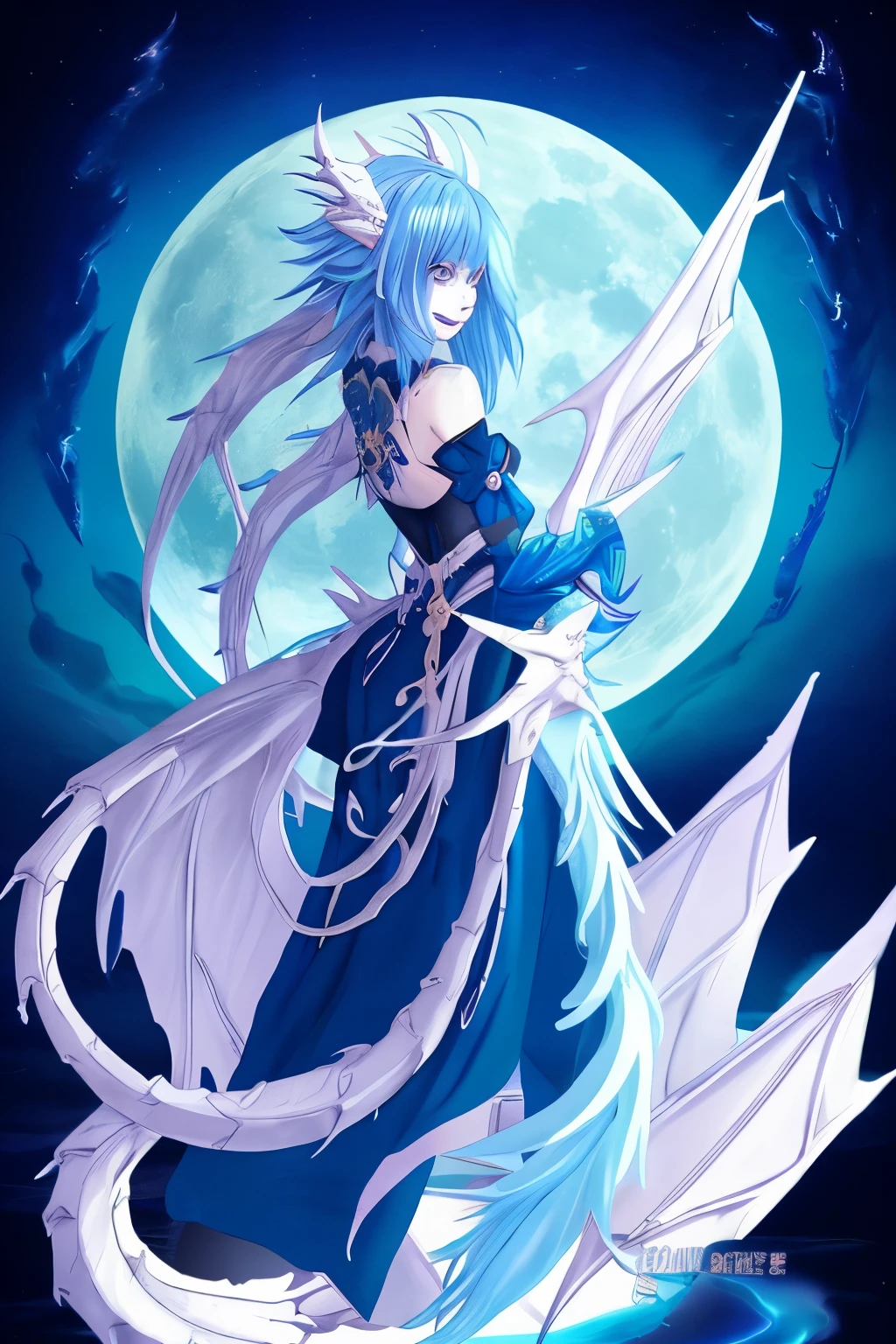 blue anime fantasy sea moon dragon dragon god