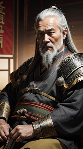 oriental、Old man wearing ancient Chinese armor、old man with ancient chinese hairstyle、three kingdom、multiple warlords、top-quality、masterpiece、超A high resolution、(Photorealsitic:1.4)、Game Posters、
