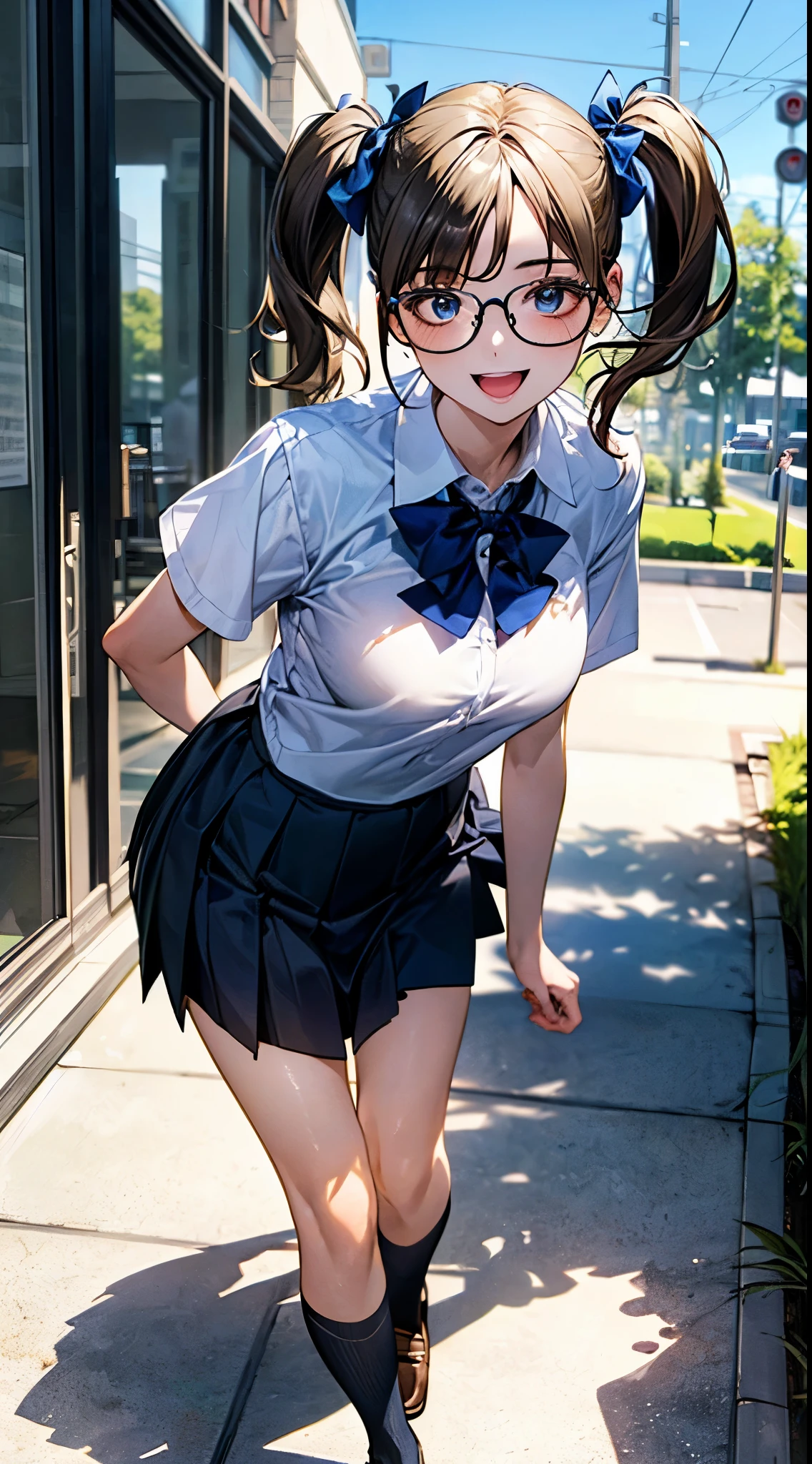 High School Girl、a miniskirt、a picture、​masterpiece、top-quality、blue open sky、open legs with large breasts,,,,,、(Sexy mini skirt:1.3)、Refreshing look、is standing、Face like in the photo、Brown hair、panties focus、Popsicles are slightly melted、realisticlying、realisitic