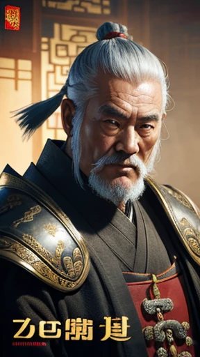 oriental、Old man wearing ancient Chinese armor、old man with ancient chinese hairstyle、three kingdom、multiple warlords、top-quality、masterpiece、超A high resolution、(Photorealsitic:1.4)、Game Posters、