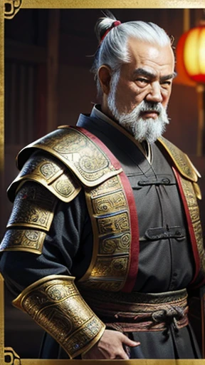 oriental、Old man wearing ancient Chinese armor、old man with ancient chinese hairstyle、three kingdom、multiple warlords、top-quality、masterpiece、超A high resolution、(Photorealsitic:1.4)、Game Posters、