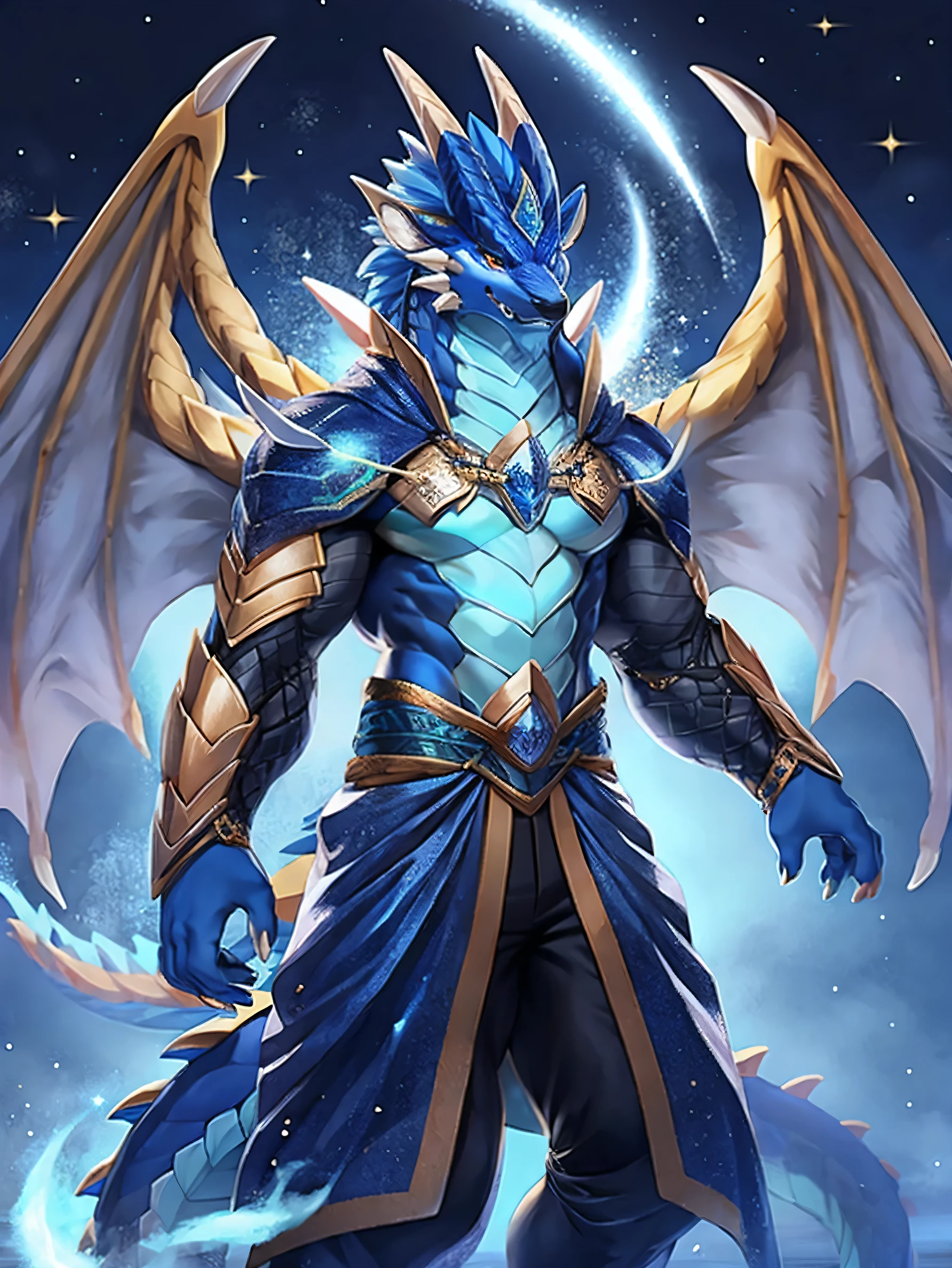 chinesedragon, male people, (detailed), Fluffy, Alone, Mighty and domineering, フォトリアリスティック, ((clear structural details)), Meticulous and pragmatic, 詳細な目, ( Black-red pupils), (( The sparkling quality of lapis lazuli, high detal, ,battle robes,loong pattern,Dragon tail,Dragon wings