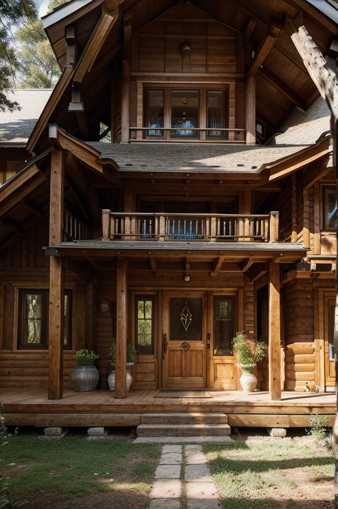 hand-drawn ecological old style architectural design moderno, including a three-dimensional view of the cabin, architecture design, colorful