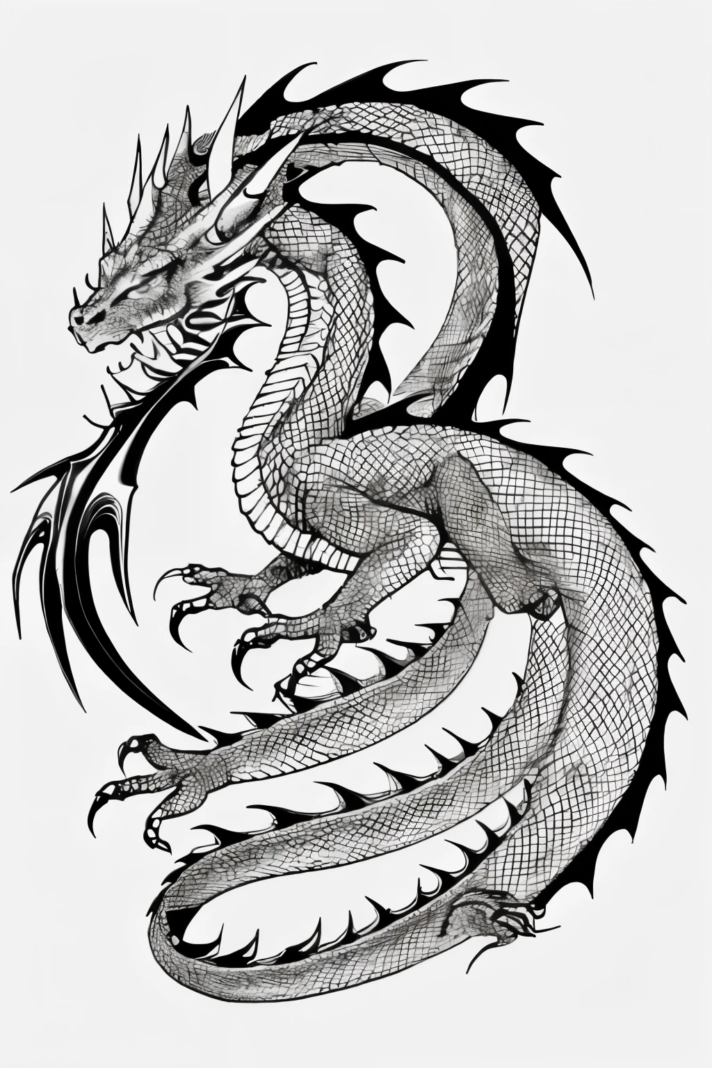 Original black and white female dragon tattoo design