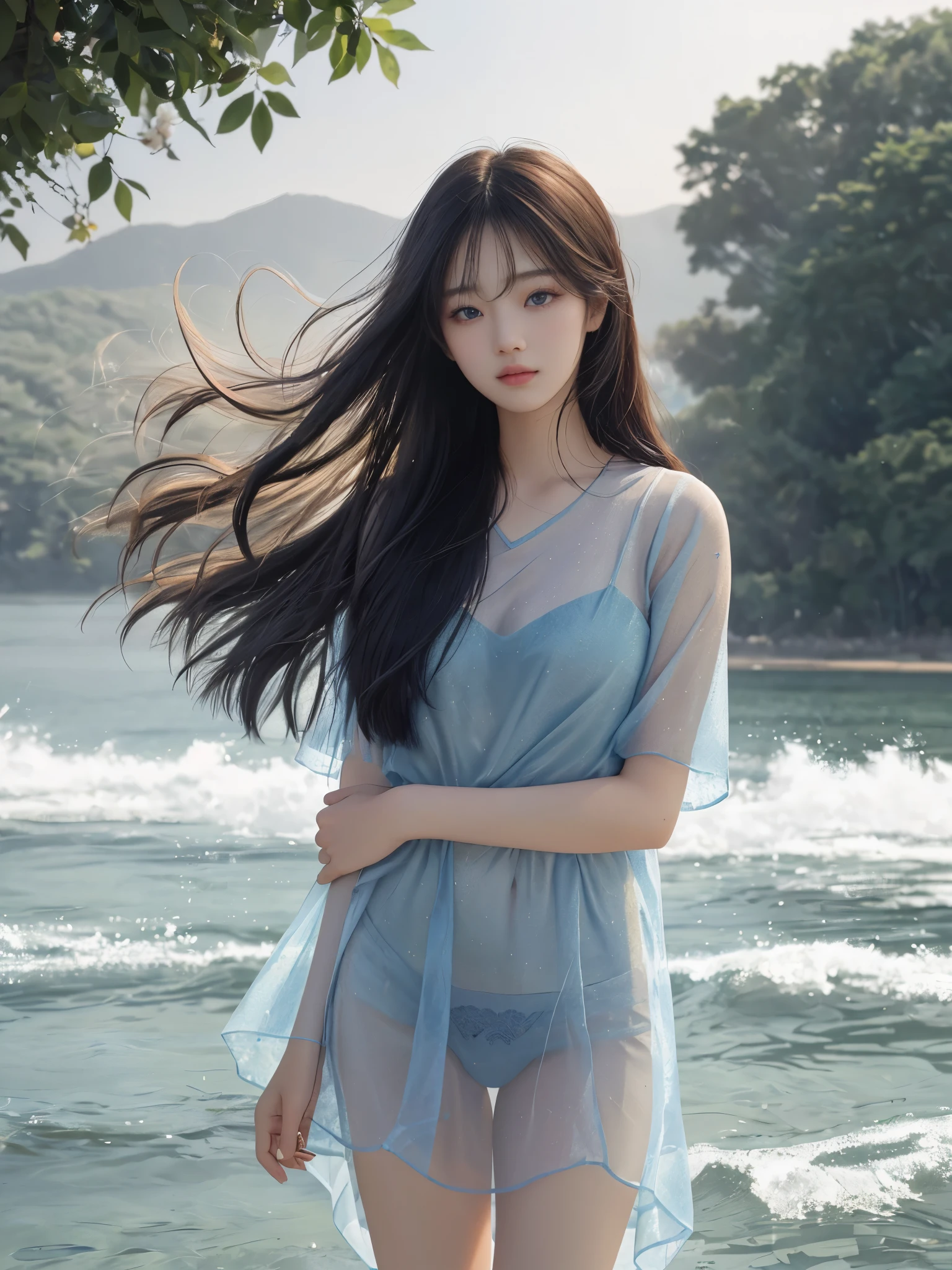 ( girl:1.3), 独奏, (((A very detailed face)))), ((extremely detailed eye and face)))), Beautiful fece detail eyes, ultra-detailliert, Beautiful fece, Beautiful fece, masterpiece, highest quality, Original, masterpiece, ultra fine photos, highest quality, 超A high resolution, Realistic realism, Amazing beauty a person, delicated face, (from the front side)、A detailed face、highlydetailed skin、Visible Pore、Clear focus、Digital SLR、hightquality、Black hair、Korean beauty a person singer,great masterpiece,center parted straight hair,thin clothes,lightly dressed,eyebrows are thin,All nude, Full nude, No panties,No Underwear,Kim Chae Won,Sense of openness,High-contrast raw photos that maintain a beautiful balance between the left and right eyes,Realistic images with highest precision,I'm not wearing any underwear inside..,Professional lighting technology,SLR camera,Ultra-fast shutter speed,Clear eyes,Photography lighting that highlights a person,The top of the bust is transparent and exposed.,a person's face is a particularly precise image with the highest number of pixels.,Realistic facial details that look like they actually exist,An ultra - realstic face,tome'thin and transparent, so you can see the skin, Nipples, and pubic hair.,Sheer Nipples,Sheer,Sheer pubic hair,Beautiful face, clear eyes,The left and right eyes are similar and have the correct shape,No Underwear,Wearing the perfect all-see-through outfit,Her breasts are exposed through the Nipples.,Pubic hair is exposed from the crotch., Cinematic Photo, Super realistic,Clear visibility images without haze,l,Beautiful eyes, eyes are in perfect harmony.,left and right eyes are the same shape、It's the same color,High color saturation,dawn sunrise,sunset at dusk,Midnight Neon Street,Not drowning but photos realistic,dark blue sea surface,Realistic Girl's face,Those eyes are the eyes of classic beauty,photos realistic,On a high hill,Emphasize facial beauty,Feeling like a shy girl,