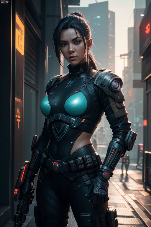 cyberpunk solider, 8 k, hd illustration, symmetrical, substance 3rd person style, 2d character design concept, unreal engine 5, DAZ, hyperrealistic, octane render, cosplay, RPG portrait, dynamic lighting, intricate detail, summer vibrancy, cinematic