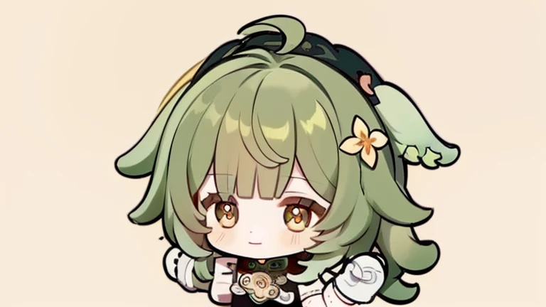 Character design，Q version，chibi，Cute，Head to body ratio，outfit design，Mittens，Curly，Very intricate，Exquisite，shear node，frilld，band，Bandages，light green hair, Honkai:Star Rail-Huohuo