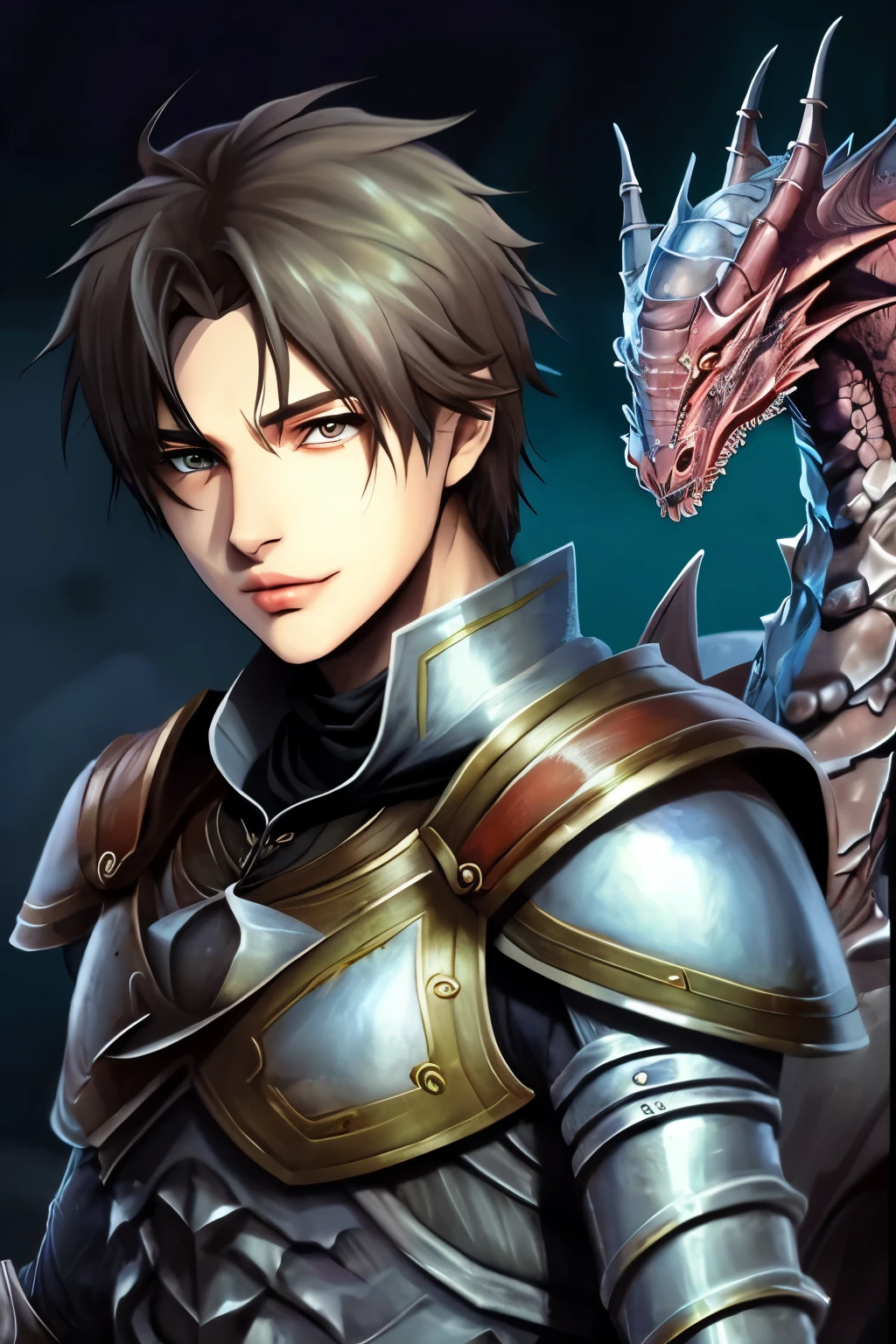 fantasy dragon knight male extremely detailed eyes and face perfect anatomy