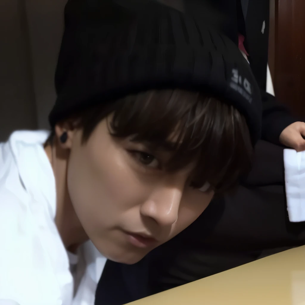 Jeon Jungkook, jovem, lovely korean face, cabelos pretos, graves, jungkook, he also wears a grey beanie.