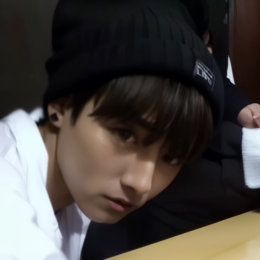 Jeon Jungkook, jovem, lovely korean face, cabelos pretos, graves, jungkook, he also wears a grey beanie.