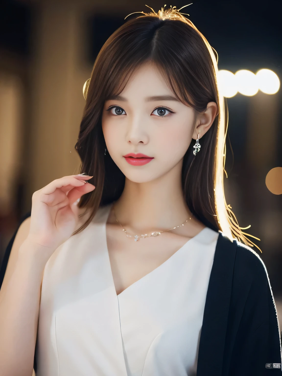 (((32K,very high res, high detailing, highly accurate,Masterpiece Girl 1))),Raw photo & realistic atmosphere,beautiful dark blue eyes,Detailed mouth,Glossy lips,Detailed eyebrows,Soft white skin that shines with every detail,,Eyes drawn in detail、Very beautiful eyes with azure eyes,Detailed lips、Very beautiful face,Very well-formed face、Lifelike face,shiny beautiful lips,Beautiful eyebrows,Infinite reality,Best design,（Insanely cute sober Japan 17-year-old high school girl,Toned body,thighs thighs thighs thighs,Slender legs,Beautifully shaped breasts,Very cute beautiful girl,Little Girl：1.5）,Best Natural Makeup,Japanese ido,Korean Idols,Young Idols,Moist eyes,Dark beautiful eyes,Beautiful butt,beauty legs,,camel's foot,：1.3),超A high resolution、,Natural and realistic face,Back lighting,Pure eyes are too cute,(((photorealisim,Photograph the whole body))),,Reality Live Action,（Earrings that look fashionable,,a necklace,A bracelet,gyuru,Glossy nail art,Clothes like a girl,,Girlish clothes,,Dress up elegantly and cutely,Tailored jacket,Ruffled Inner Blouse Beautiful Draped Skirt,Beautiful fashionable girl with little exposure,Light Brown Fluffy Perm Medium Hair,独奏,Lori,chew a little,full body Esbian：1.7）,Night in Shibuya（Turned：1.5）