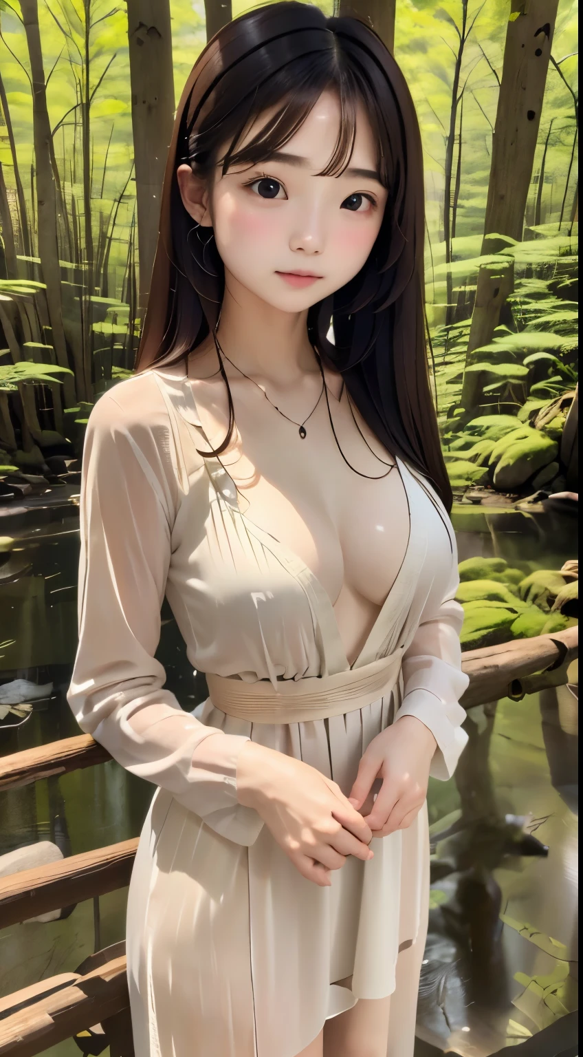 one girls:1.5、16years old、cute face、very nice body shape、small tits、wonderful tree々Waterfall、ナチュラルカラーのNegative ionsウェア、summer sunlight、Tree leaKage day、Silence、plein air、masuter piece:1.3、top-quality、hight resolution、8K、deep-forest、、Mysterious waterfall、、Negative ions、、
