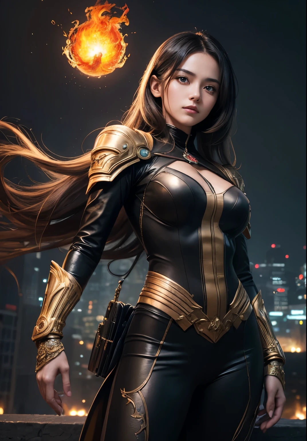 (Best Quality,4k,8K,hight resolution,Masterpiece:1.2), Ultra-detailed, (Realistic,Photorealistic,photo-realistic:1.37), A man and a woman against the background of the city of the future, (In the foreground, a beautiful real blonde holds and points a future pistol at the viewer., disheveled shoulder-length hair, white PVC jumpsuit, Happy, skinny body, Beautiful anime waifu style girl), (a dark-haired male wizard stands facing us behind a woman with a fireball, looms over his arm), hyper detailed painting, luminism, Concept art by Carne Griffiths and Vadim Kashin, 4k resolution, fractal isometrics details bioluminescence , 3D Rendering, Octane Render, intricately-detailed , Cinematic, Trending artsstatina Isometric centered hyperrealistic cover stunning full color, gritty, Realistic flight , Intricate, hit definition , Cinematic