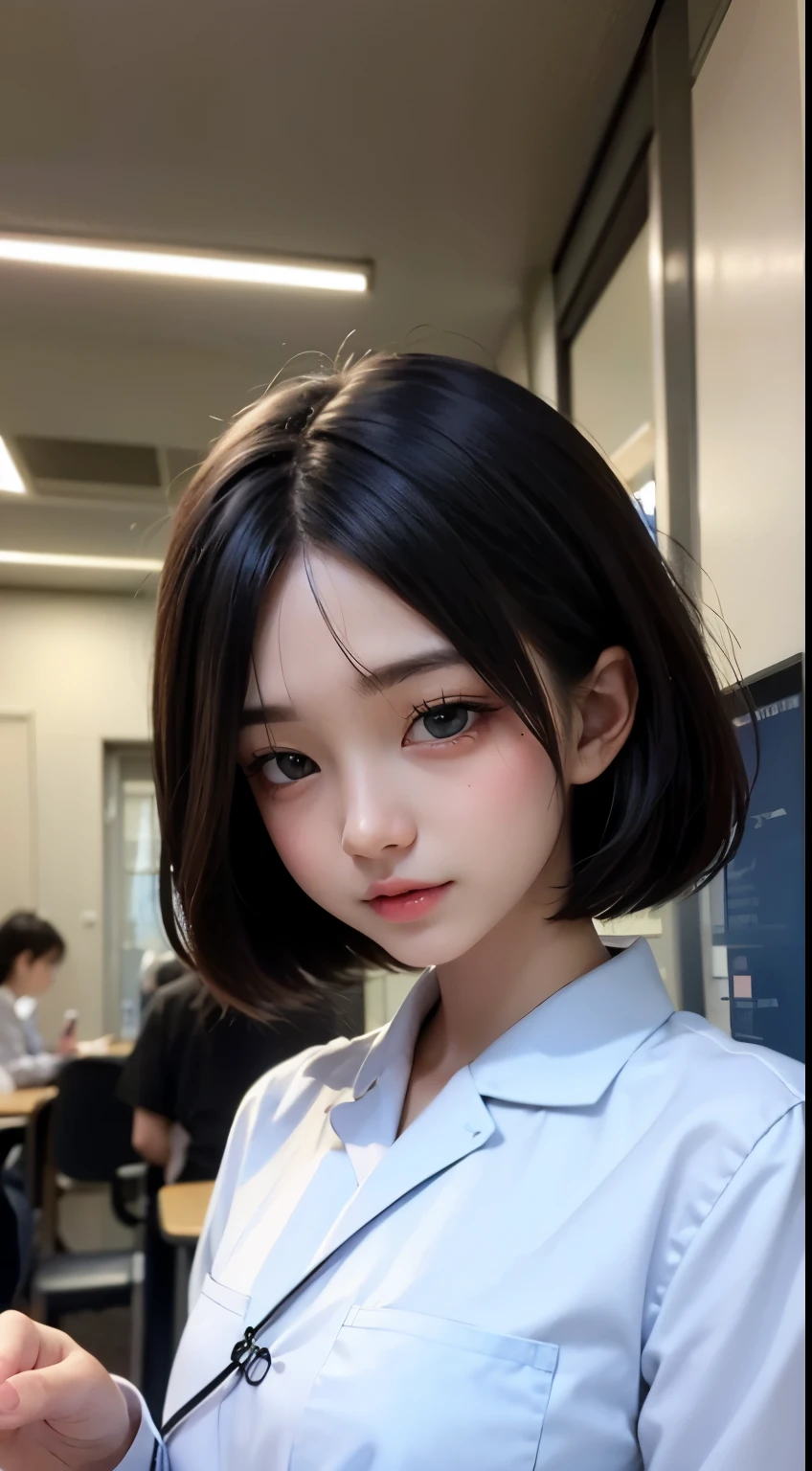 super model、Bob Hair、hi-school girl、perfect detail、校服、